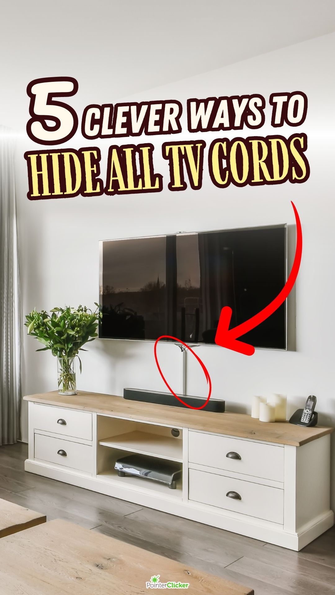 5 Genius Ways To Conceal Tv Cords In Any Room! | Hide Tv Cords, Hidden ... throughout How To Hide Tv Wires Above Fireplace