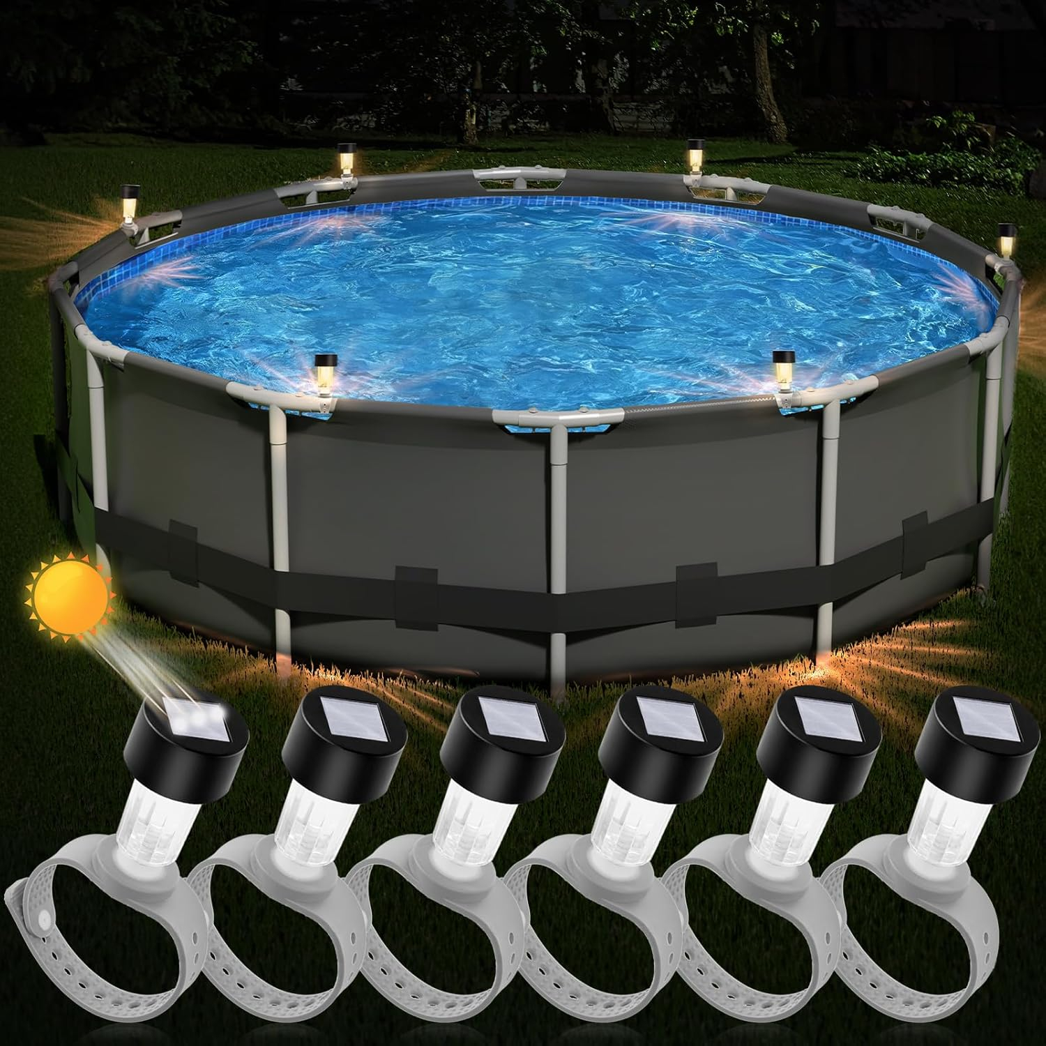 Amazon.com : Bitiwend Solar Pool Lights: 6 Pack Above Ground Waterproof ... throughout Pool Lighting For Above Ground Pools