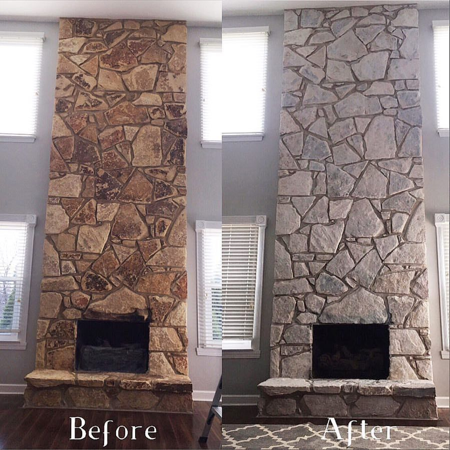 Romabio On Instagram: “Another Beautiful Stone Transformation With ... throughout How Do You Whitewash Stone Fireplace