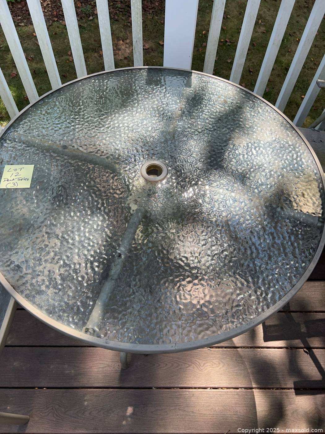 Round Glass Patio Table And Two Square Side Tables | Maxsold regarding Round Glass For Patio Table