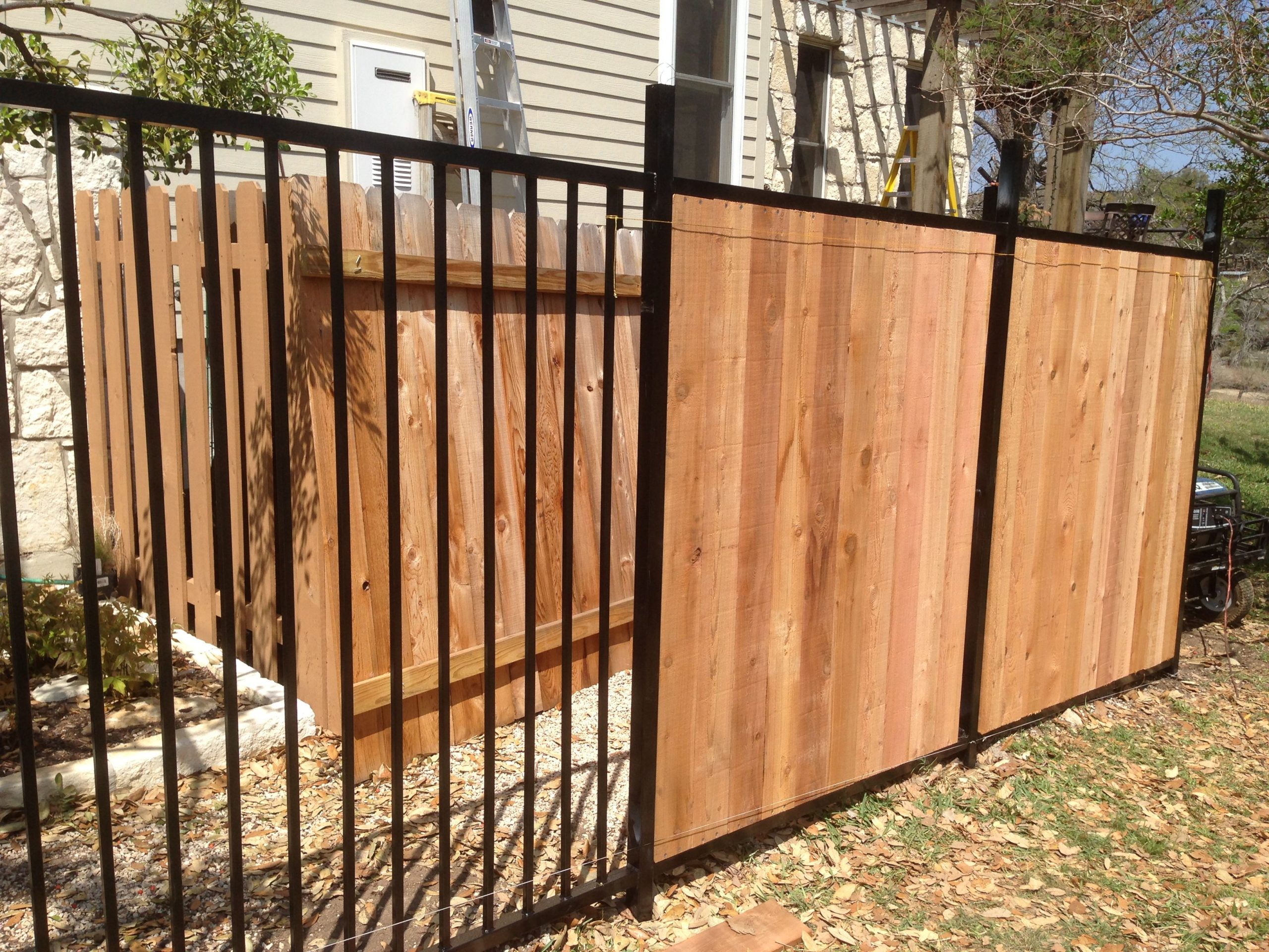 10+ Iron Fence With Wood Slats intended for Metal Post And Wood Fence