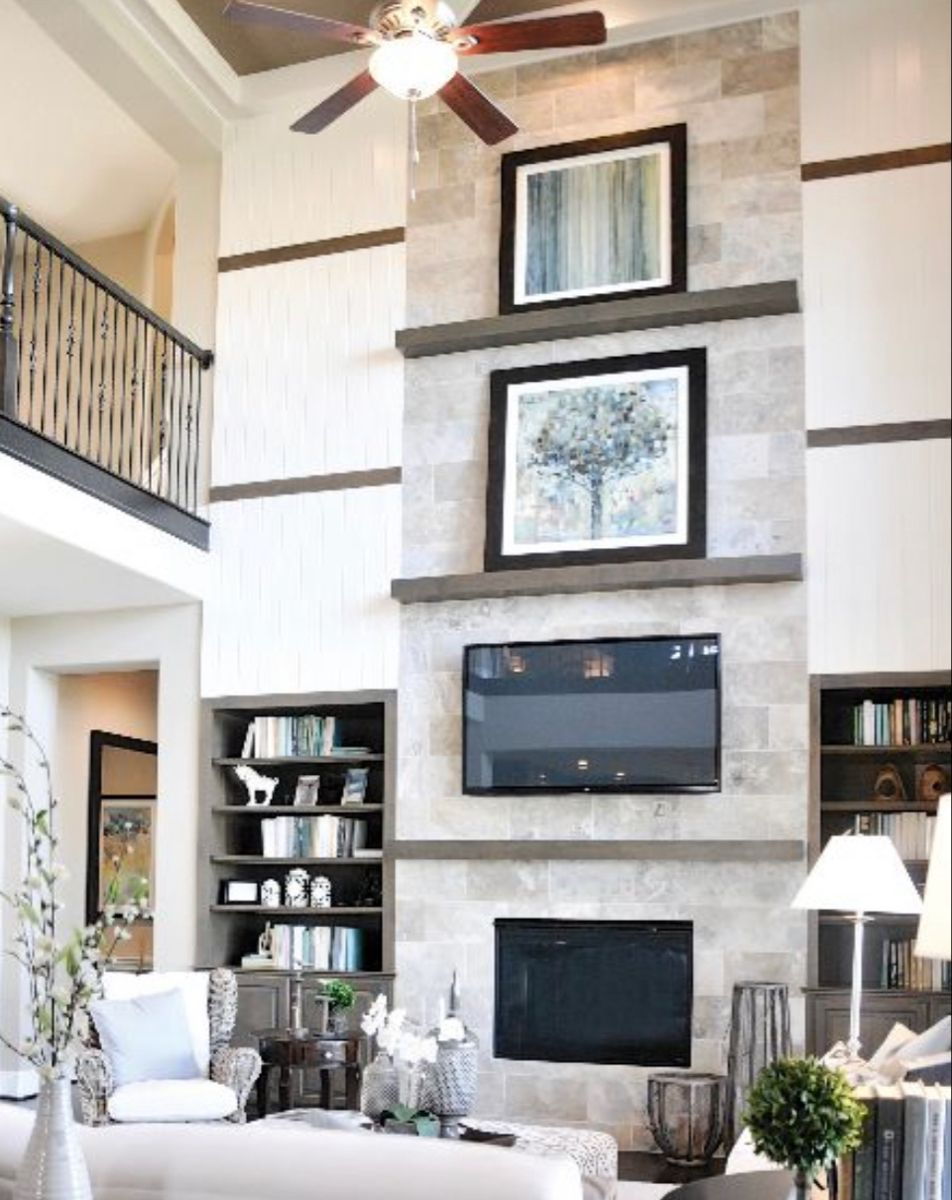3 Mantle Fireplace | Living Room Remodel, High Ceiling Living Room, Home in How Ceiling Height Changes the Perfect Mantel Placement for Your Living Room
