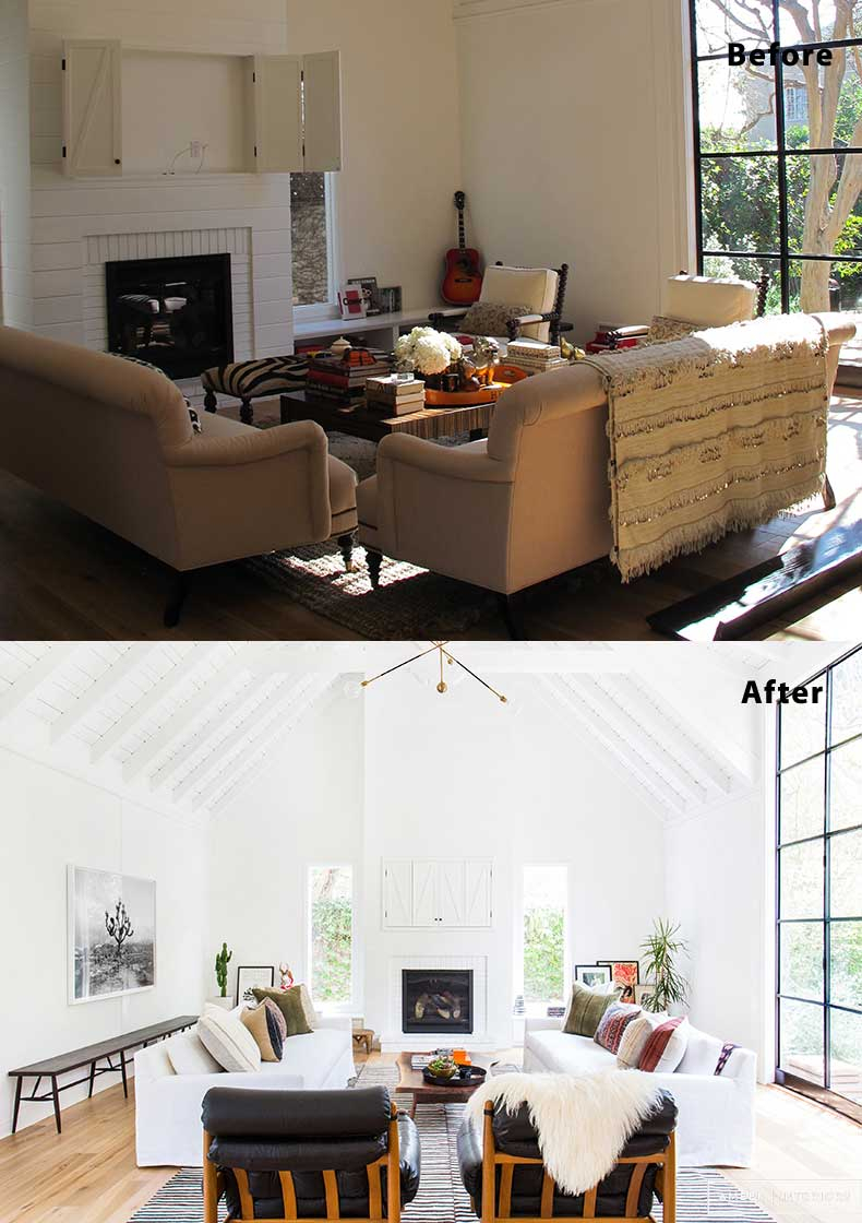 55 Living Room Design, Decor And Remodel Ideas (Before & After) throughout Before And After Awkward Living Room Layout With Fireplace