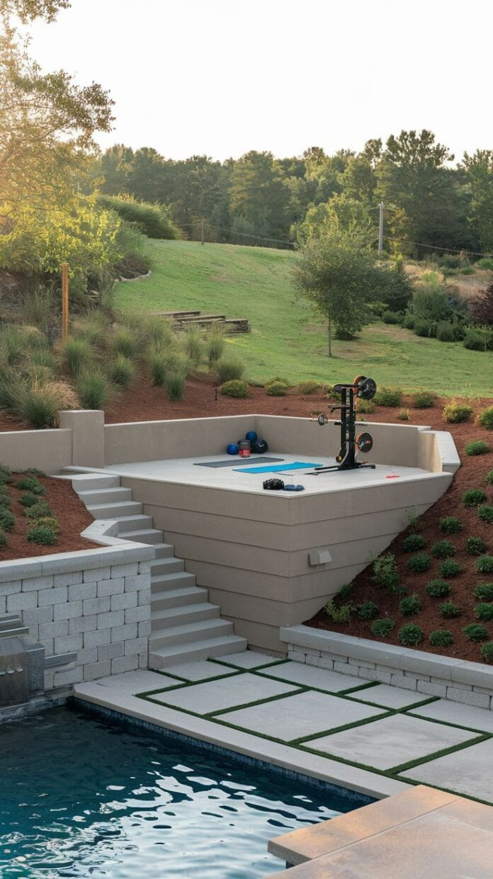 60+ Stunning Sloped Backyard Ideas With Retaining Walls And Pools You ... with regard to Inground Pool With Retaining Wall