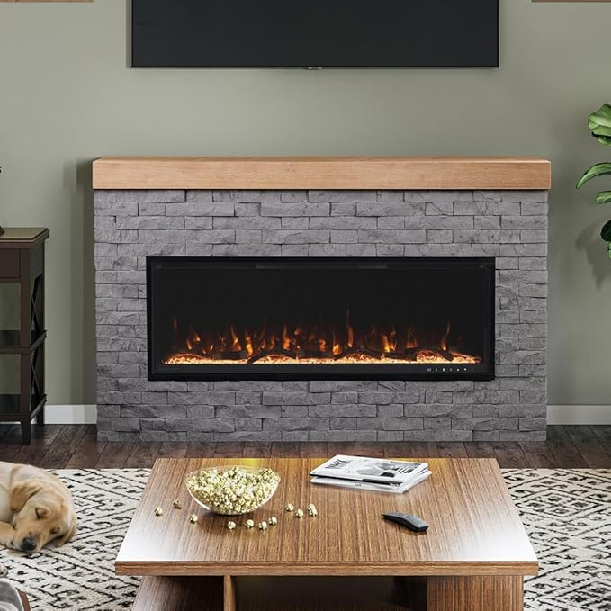 Amazon.com: Modern Ember Wyman Linear Grey Stone Mantel Package With 50 ... for The Hidden Benefits of Adding a Mantel to Your Electric Stone Fireplace