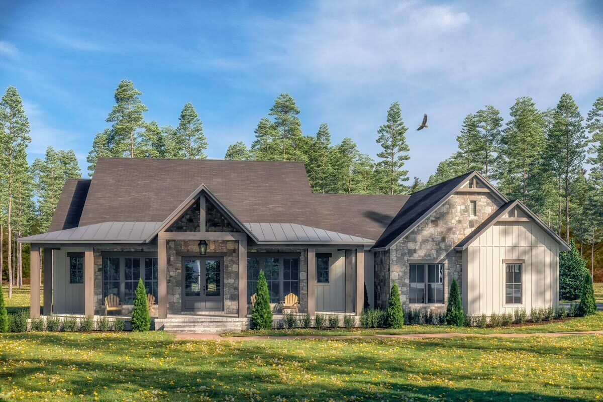 Rustic 3-Bedroom Craftsman House Plan With Wrap Around Porch - 51935Hz ... with Single Story Ranch House With Wrap Around Porch