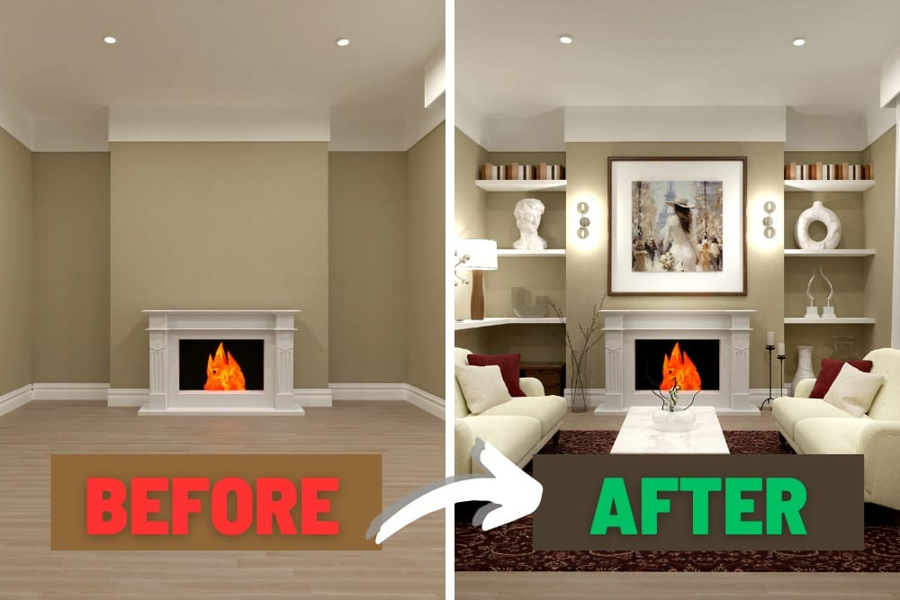 Stunning Room Transformations: Before And After pertaining to Real Before and After Looks for Tricky Living Rooms with Fireplaces