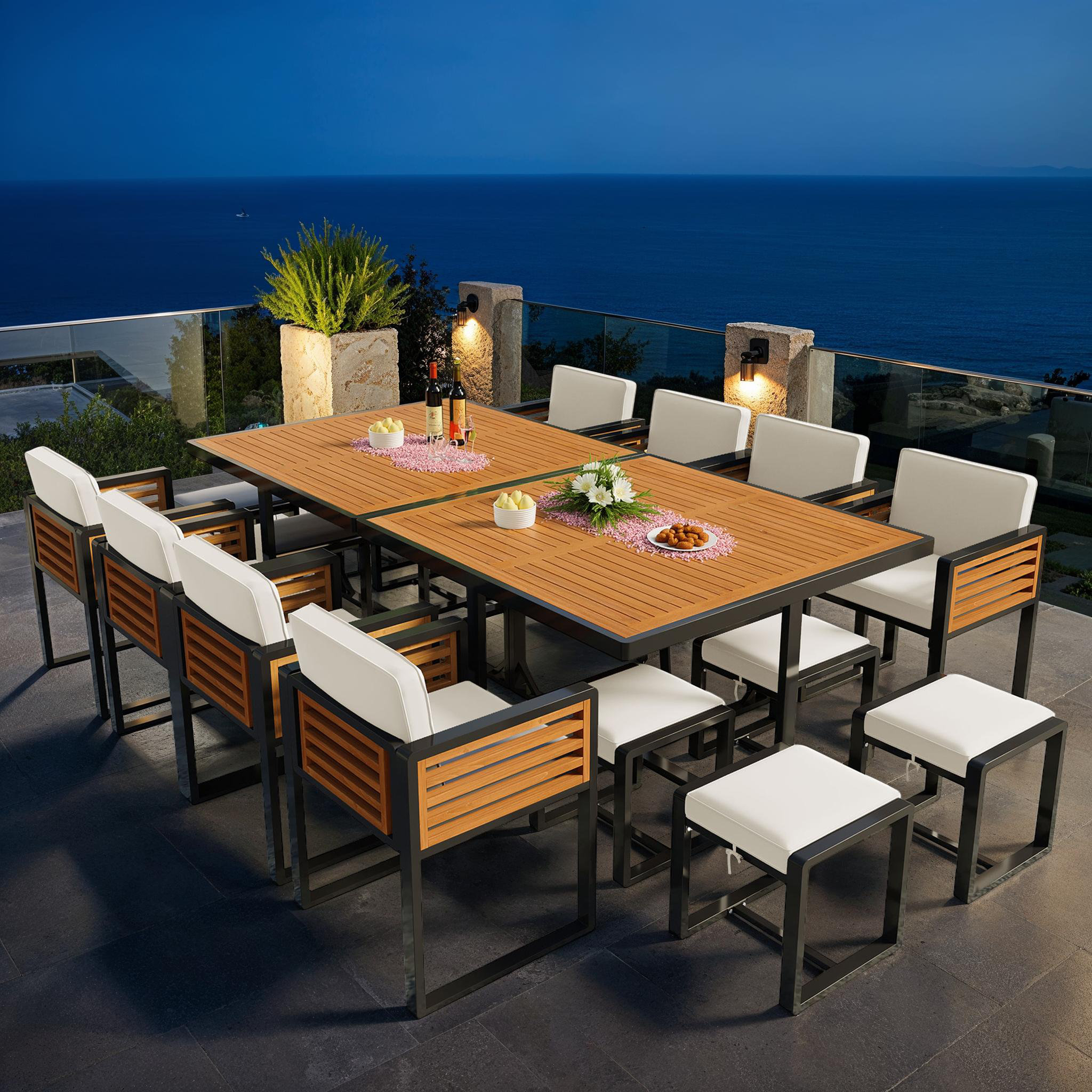 17 Stories 18-Piece Acacia Wood Patio Dining Set, Space-Saving Outdoor ... in How To Waterproof Outdoor Furniture