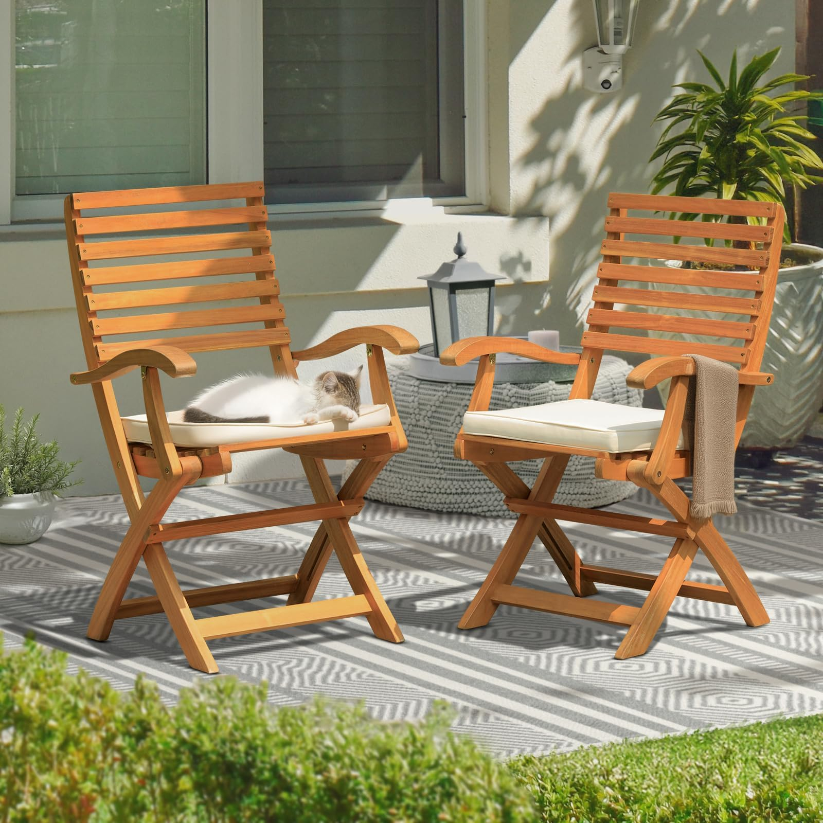 Amazon.com : Idzo Patio Chairs Set Of 2, Wood Folding Armchairs With ... throughout How To Waterproof Outdoor Furniture