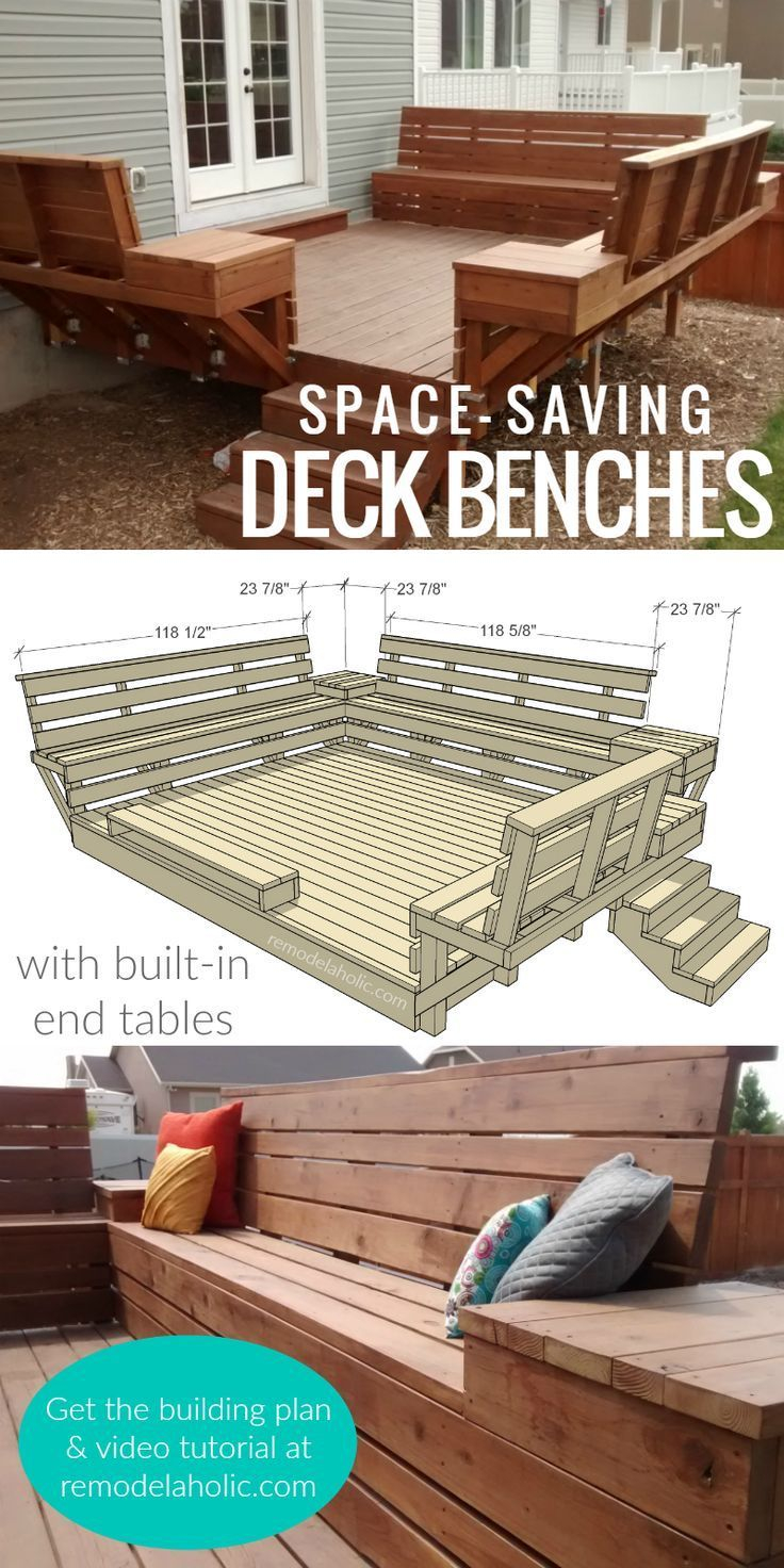 Diy Space Saving Deck Benches With Built In Tables, Building Plan And ... pertaining to Saving your wooden deck chairs and tables from moisture before the rainy season arrives