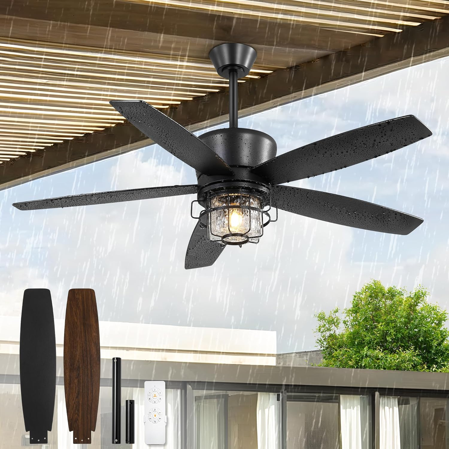Fanbulous 52" Outdoor Ceiling Fans With Lights And Remote Control,Ip65 ... with Rustic Outdoor Ceiling Fan Styles
