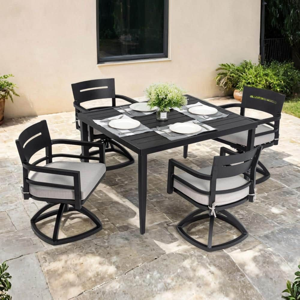 5-Piece Aluminum Outdoor Dining Set With White Cushions, 4 Swivel ... with Aluminum Outdoor Dining Set Pros And Cons