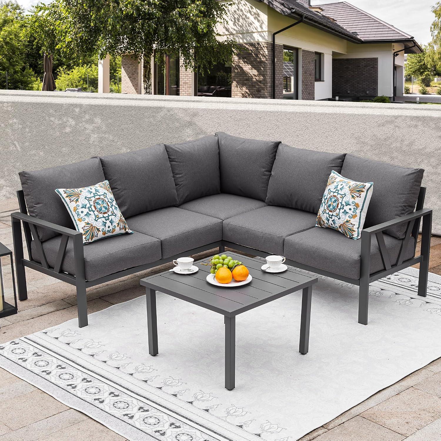 Amazon.com: Comlax Field Patio Furniture Set, 6 Pieces Outdoor Couch ... with regard to Outdoor End Table For Lounge Chairs