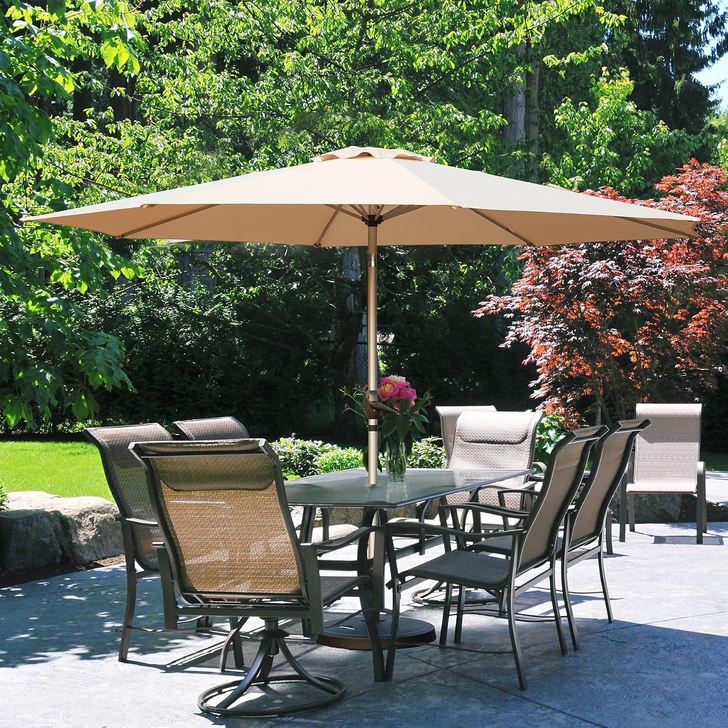 Amazon.com : Domi 9Ft Patio Umbrella, Outdoor Table Umbrella With ... intended for Outdoor Side Table With Umbrella Hole