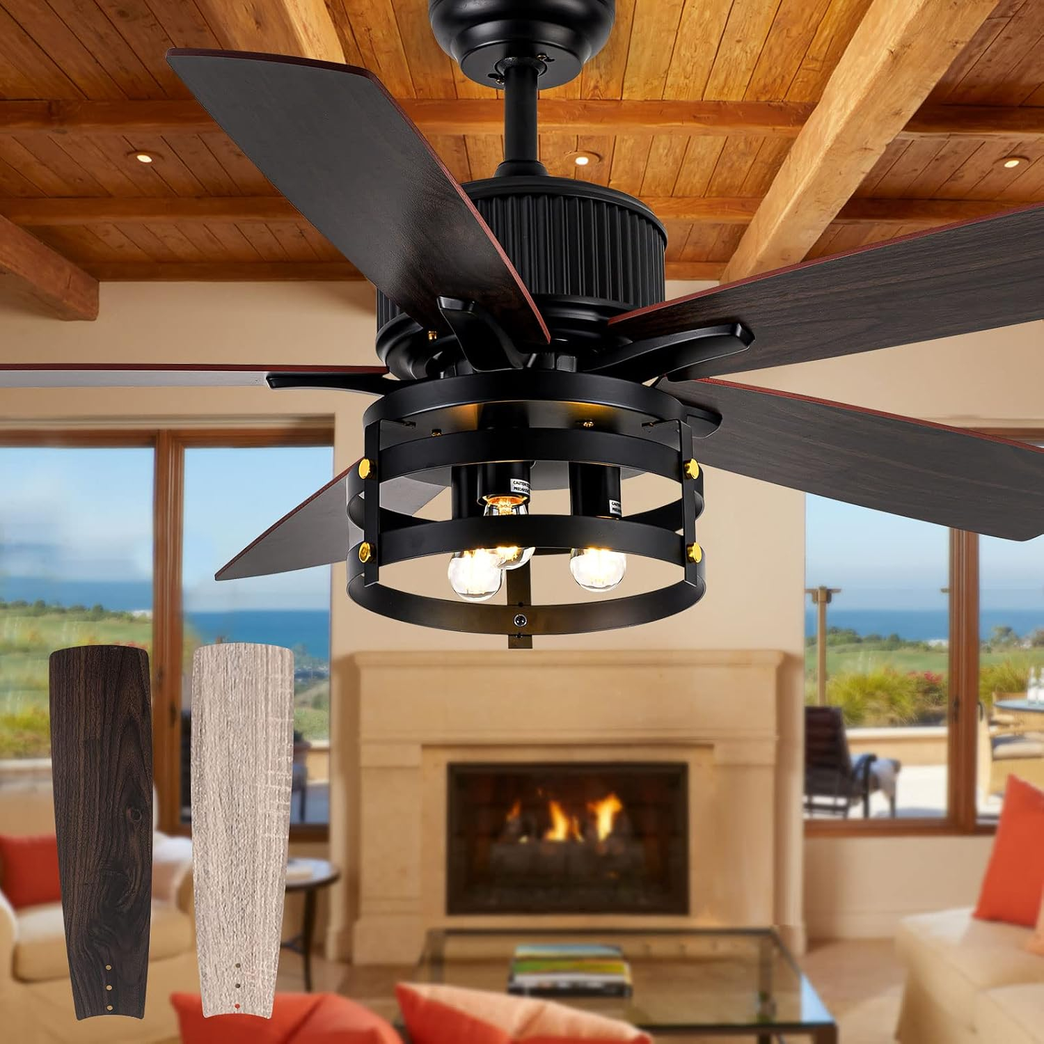 Amazon.com: Farmhouse Rustic Ceiling Fans With Lights And Remote ... within Modern Outdoor Ceiling Fan Design