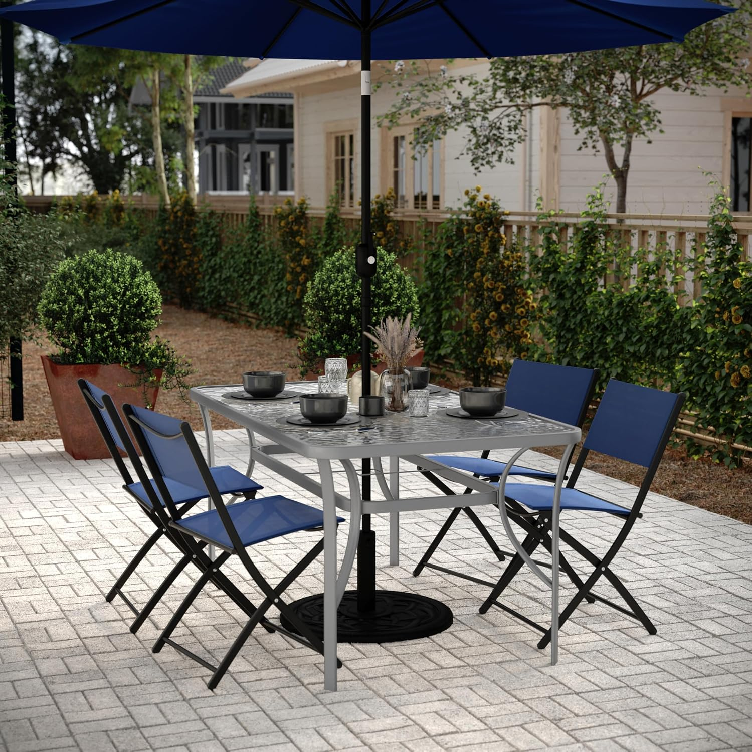 Amazon.com: Flash Furniture Tory Rectangle Patio Table With Umbrella ... within Outdoor Side Table With Umbrella Hole