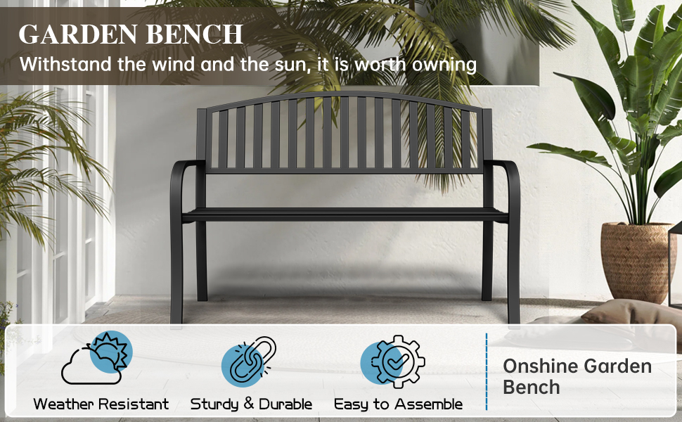 Amazon.com: On Shine 50'' Outdoor Bench Weatherproof, Cast Iron All ... for How to Weatherproof Your Garden Bench Without Exposing Yourself to Toxins