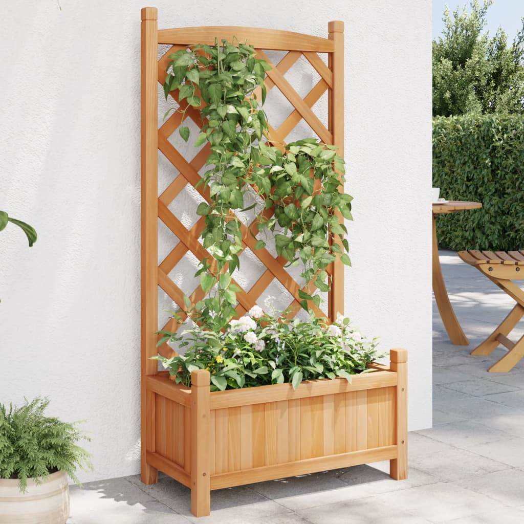 Brown Solid Wood Fir Planter With Trellis - Durable, Stylish Design For ... regarding How Master Gardeners Choose Between Wood Metal and Bamboo for Outdoor Plant Displays