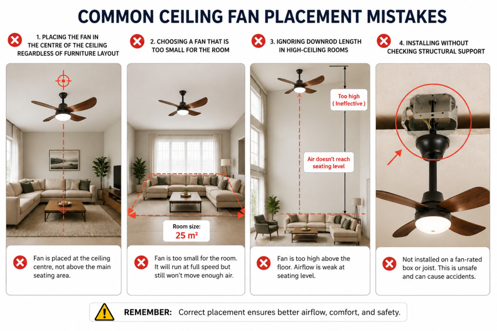 Ceiling Fan Placement For Optimal Air Circulation | Rezo Group intended for Wet Rated Vs Damp Rated Ceiling Fan