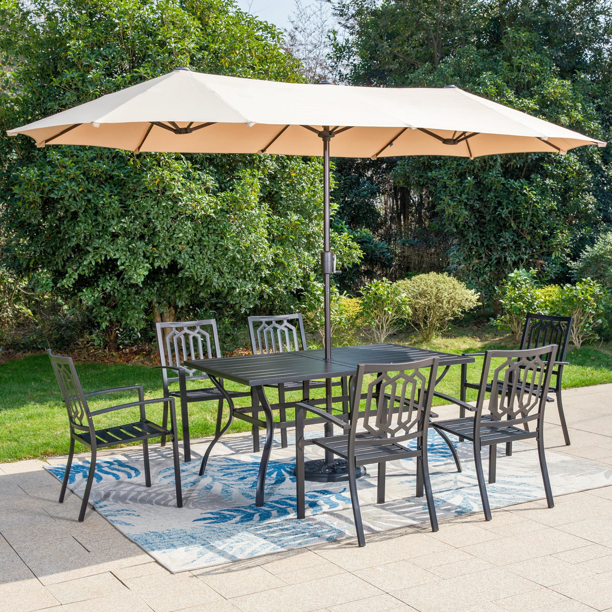 Mf Studio 8-Pc Patio Set, 13 Ft Umbrella, Stackable Chairs & Table, All ... with regard to Outdoor Side Table With Umbrella Hole