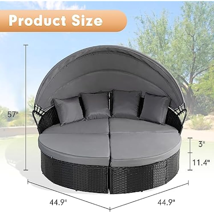Outdoor Patio Furniture Canopy Daybed Round Sofas, 4 Global | Ubuy within Outdoor Lounge Chair With Canopy