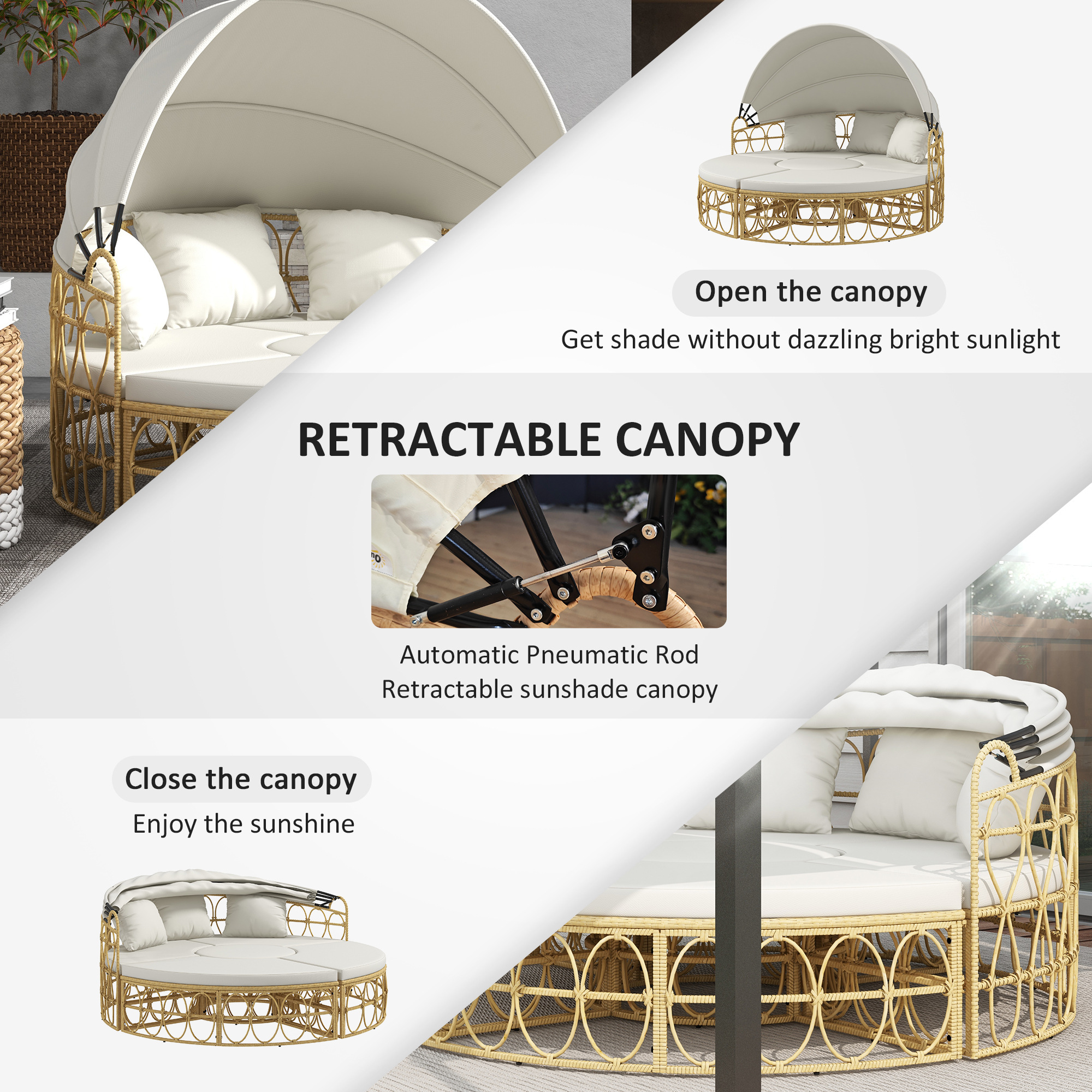 Outsunny Patio Furniture Set, Round Outdoor Daybed With Retractable ... intended for Why More People Are Trading Traditional Lawn Furniture for Canopy Recliners in 2026